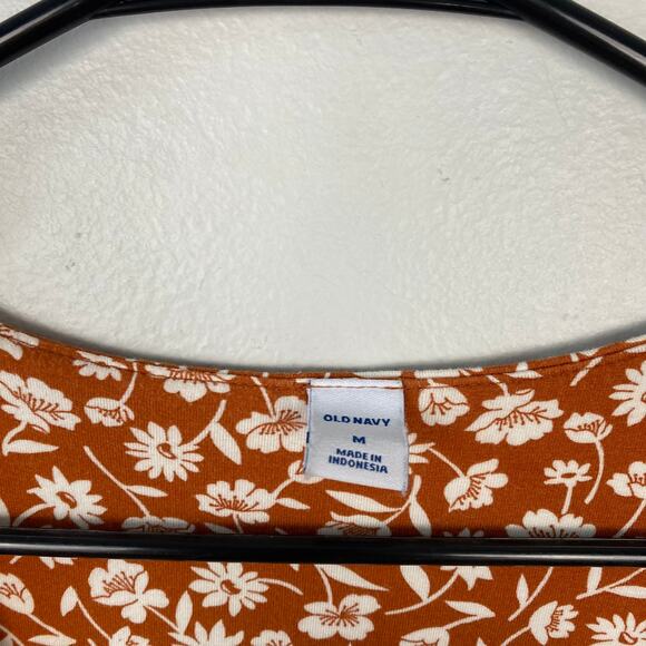Old Navy Fit & Flare Empire-Waist Jersey Dress Orange Floral Long Sleeve Medium - Picture 8 of 10